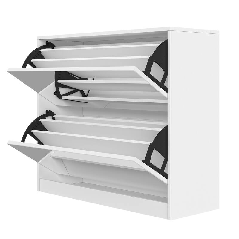 Mirror Shoe Storage Cabinet, Freestanding Narrow Slim Shoe Organizer, Hidden Shoe Rack with 3 Layers Flip Drawer