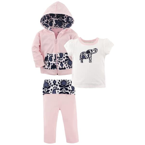 slide 1 of 1, Yoga Sprout Toddler Girl Cotton Hoodie, Tee Top, and Pant, Ikat Elephant Toddler 2T - Ikat Elephant Toddler
