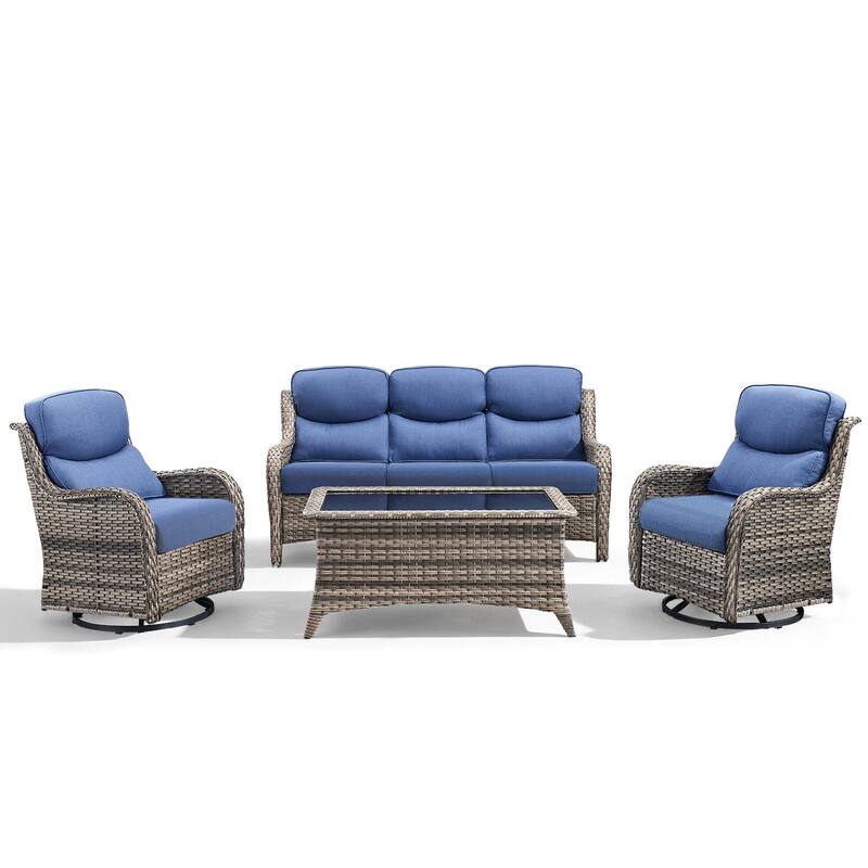 Meyreso 4-Piece Wicker Outdoor Patio Conversation Set with 5-Inch Thick Olefin Cushions