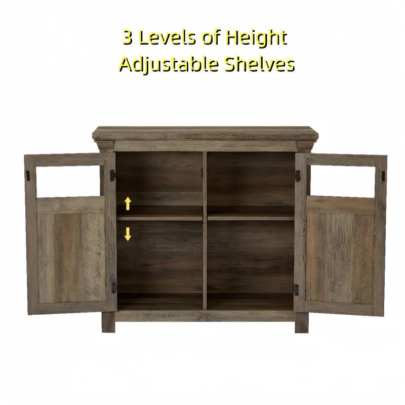 Farmhouse Coffee Bar Cabinet Kitchen Sideboard Buffet Cabinet with Adjustable Shelves, Gray Wash Entryway Storage Cabinet