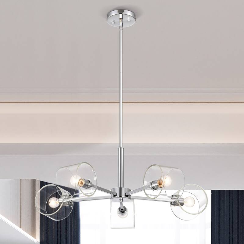Marlowe 28 Inch 5 Light Chandelier Polished Nickel with Clear Glass - Polished Nickel