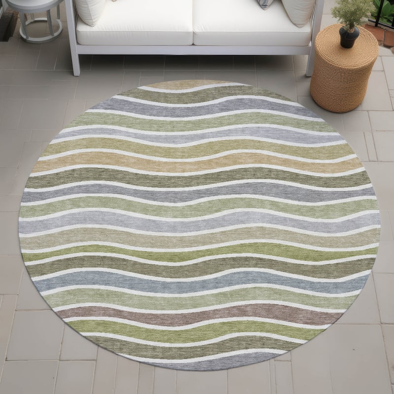 Machine Washable Indoor/ Outdoor Contemporary Stripe Chantille Rug - Fern - 8' x 8'