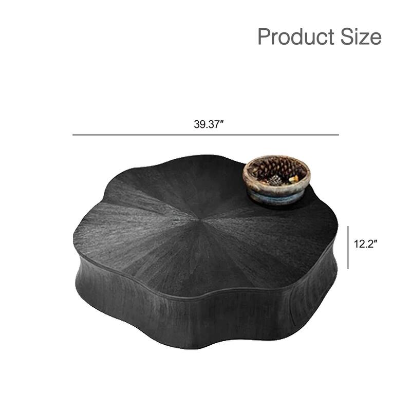 36-Inch Italian Irregular Petal Coffee Table with Storage Black - L 39.37'×W 39.37'×H 12.2'
