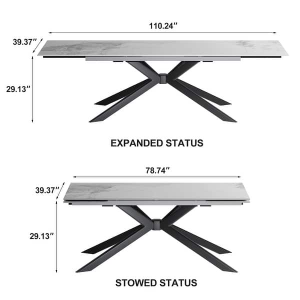 dimension image slide 1 of 4, 110.24'' Extendable Rectangular Sintered Stone Dining Table For 6-10 People