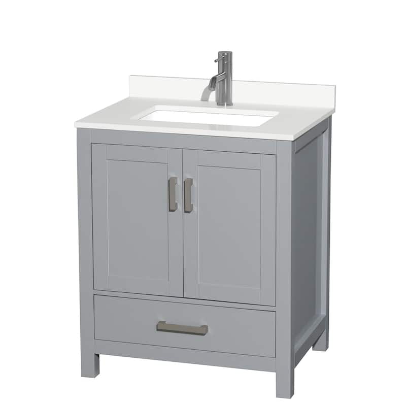 Wyndham Collection WCS141430S-QTZ-UNSMXX Sheffield 30" Free Standing - Gray / White Quartz Top / Brushed Chrome Hardware