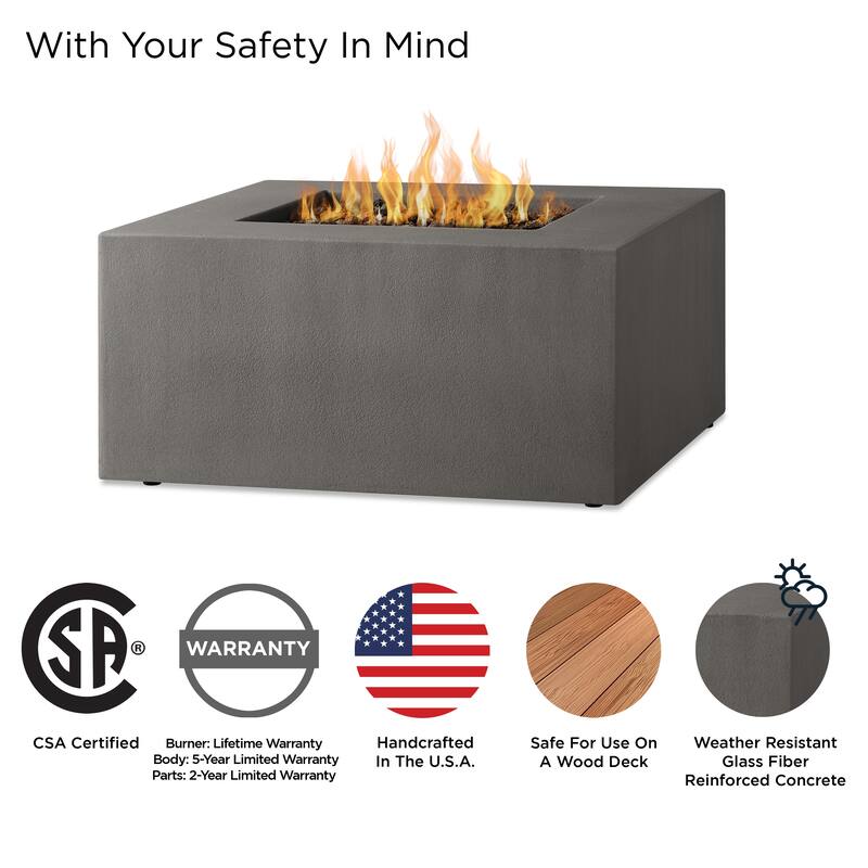 Provo Casual Square Propane Fire Table in Carbon by Jensen Co - 40 x 40 x 19