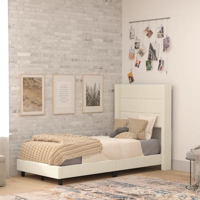 Upholstered Platform Bed with Wingback Headboard