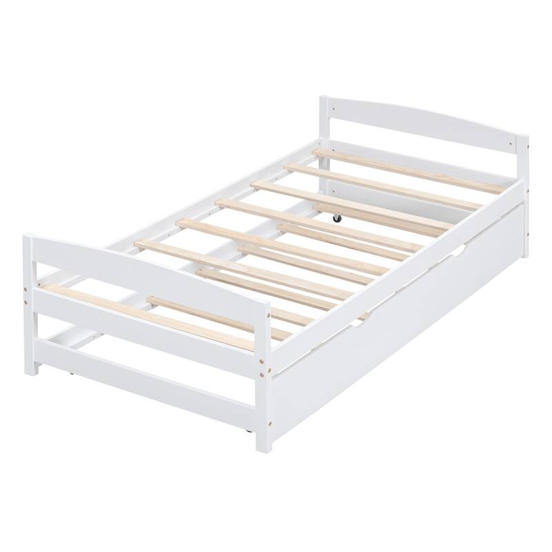 White Twin Size Platform Bed with Trundle, Space-Saving Design