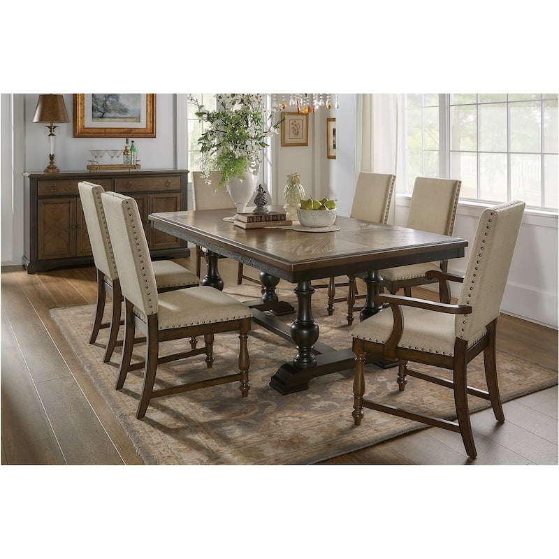 Simonne Beige Fabric Dining Room Set - 8-Piece Sets