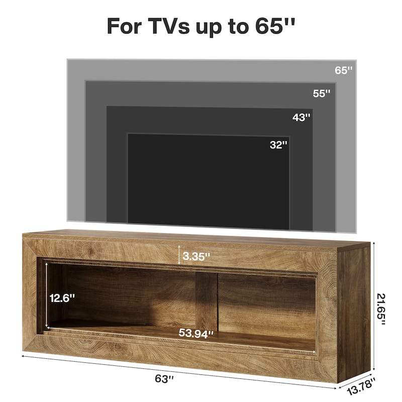 63" Extra Long TV Stand with Storage Shelves, Media Console Entertainment Center for 55/60/65/75-Inch TVs Living Room Bedroom