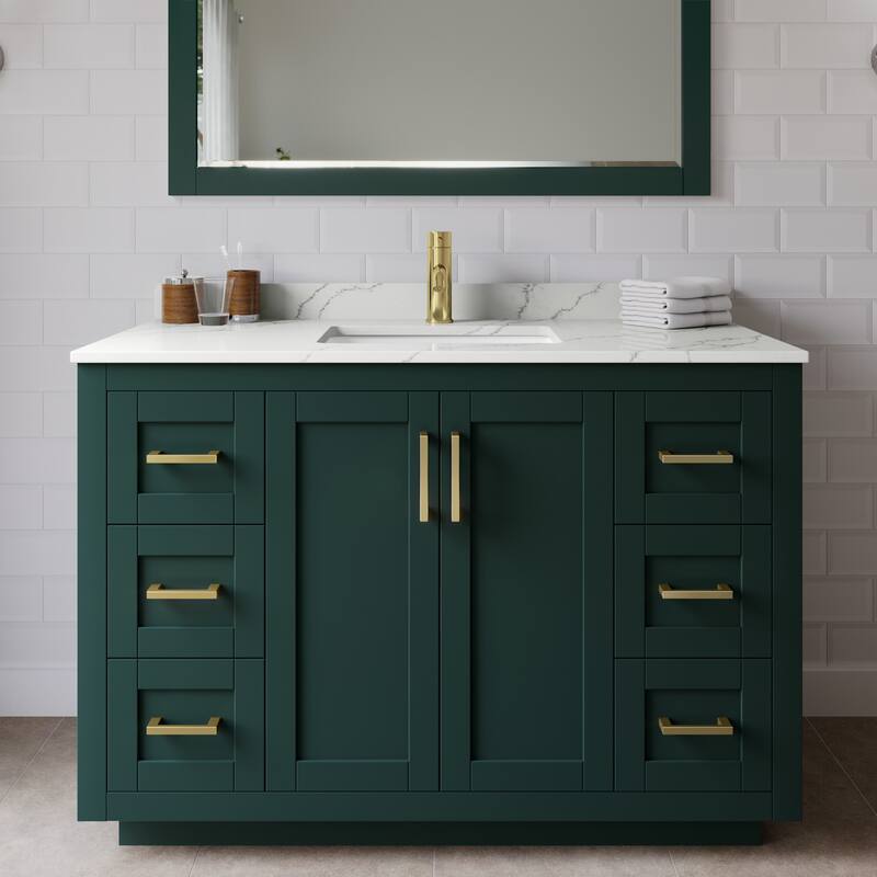 Wyndham Collection WCF292948S-QTZ-UNSM46 Miranda 48" Free Standing - Green / Giotto Quartz Top / Brushed Gold Hardware