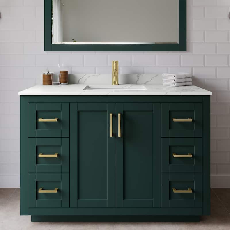 Wyndham Collection WCF292948S-QTZ-UNSMXX Miranda 48" Free Standing - Green / Giotto Quartz Top / Brushed Gold Hardware