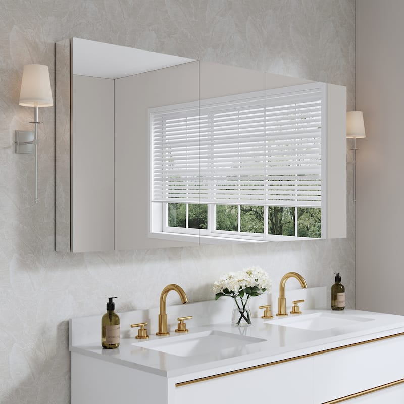 56''/64''W X 30''H Recessed Or Surface Wall Mount Bathroom Medicine Cabinet With Adjustable Glass Shelves