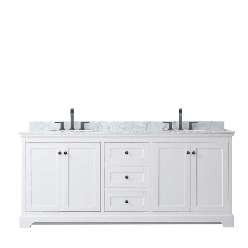 Avery 80-inch Double Vanity, Marble Top, Oval Sinks, No Mirror