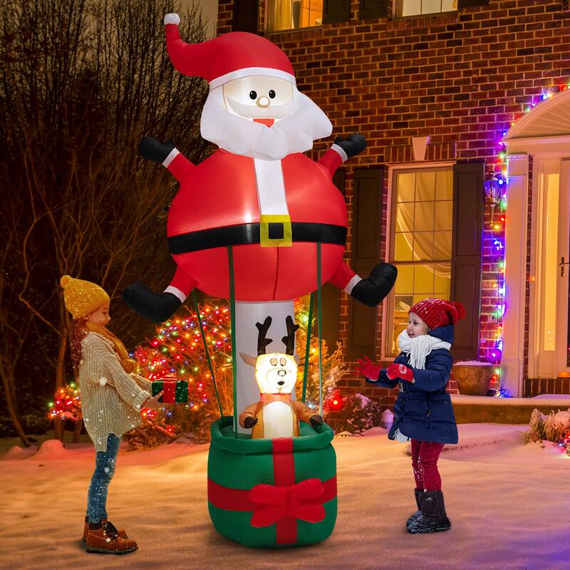 8FT Inflatable Christmas Santa Claus with Hot Air Balloon and Reindeer