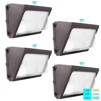Luxrite LED Wall Pack Light Photocell Sensor 9000 Lumens 3 Color Select IP65 Waterproof Dusk to Dawn 4 Pack