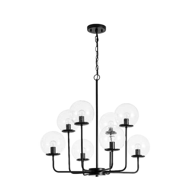 Modern 2-Tier Seeded Glass Globe Bubble Round Chandelier 27in Width