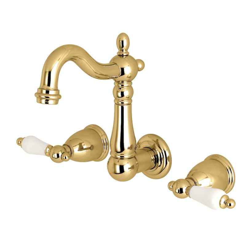 Kingston Brass Heritage Two-Handle 3-Hole Wall Mount Bathroom Faucet - Polished Brass