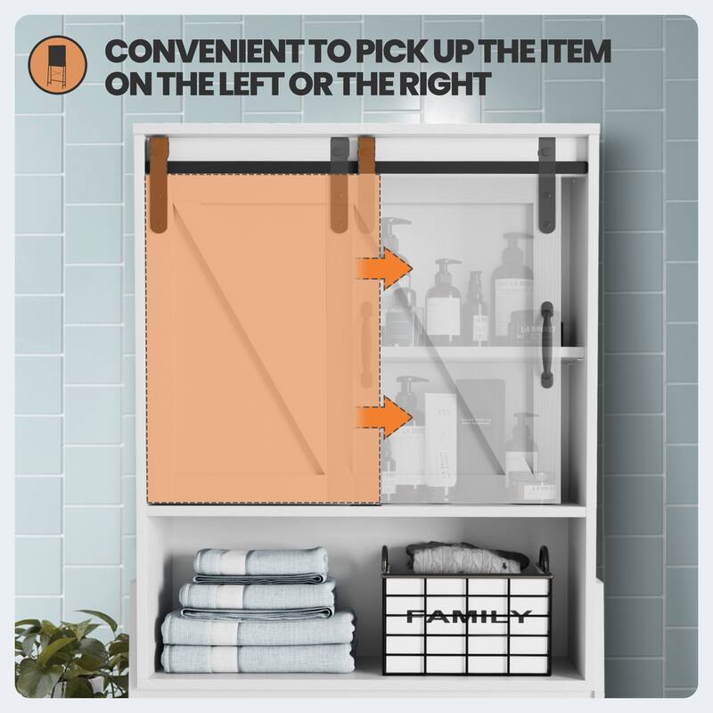 Over The Toilet Storage Cabinet, Bathroom Organizer with Sliding Barn Door & Adjustable Shelves, Storage Rack - See Picture