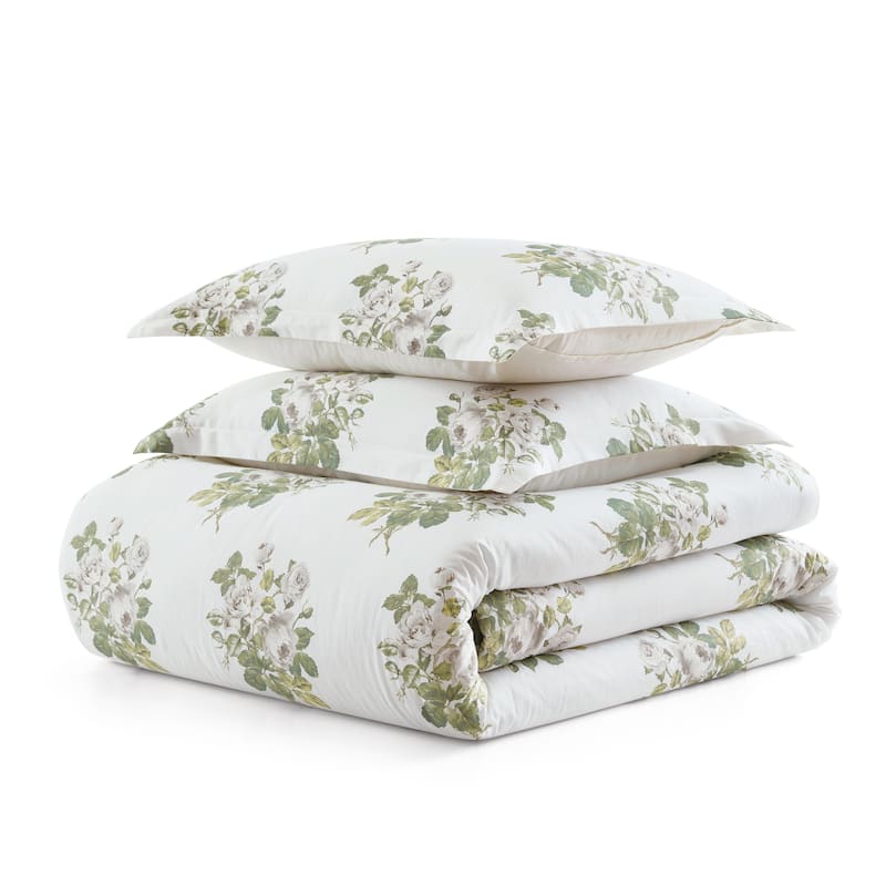 Martha Stewart Eloise Floral Grey Cotton Duvet Cover Set