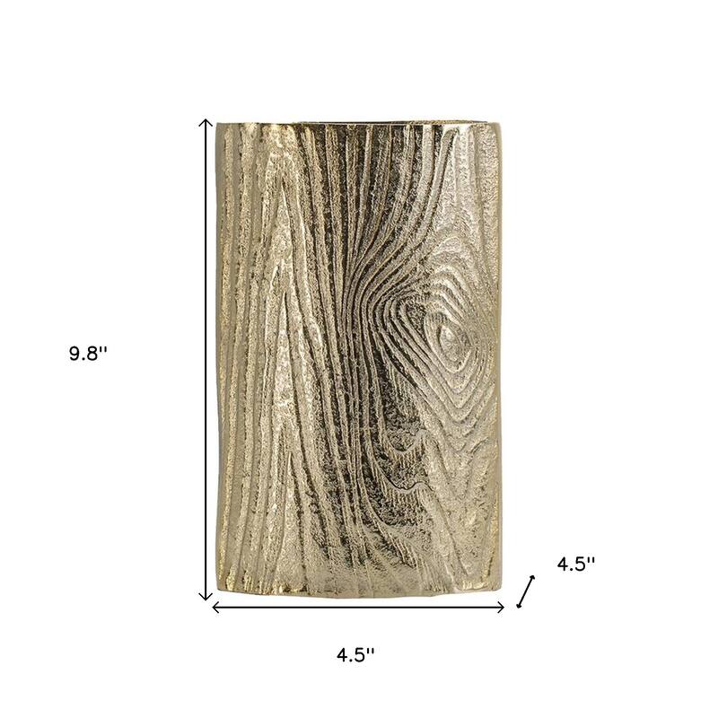 10" Gold Aluminum Oval Faux Wood Table Vase - 4.50