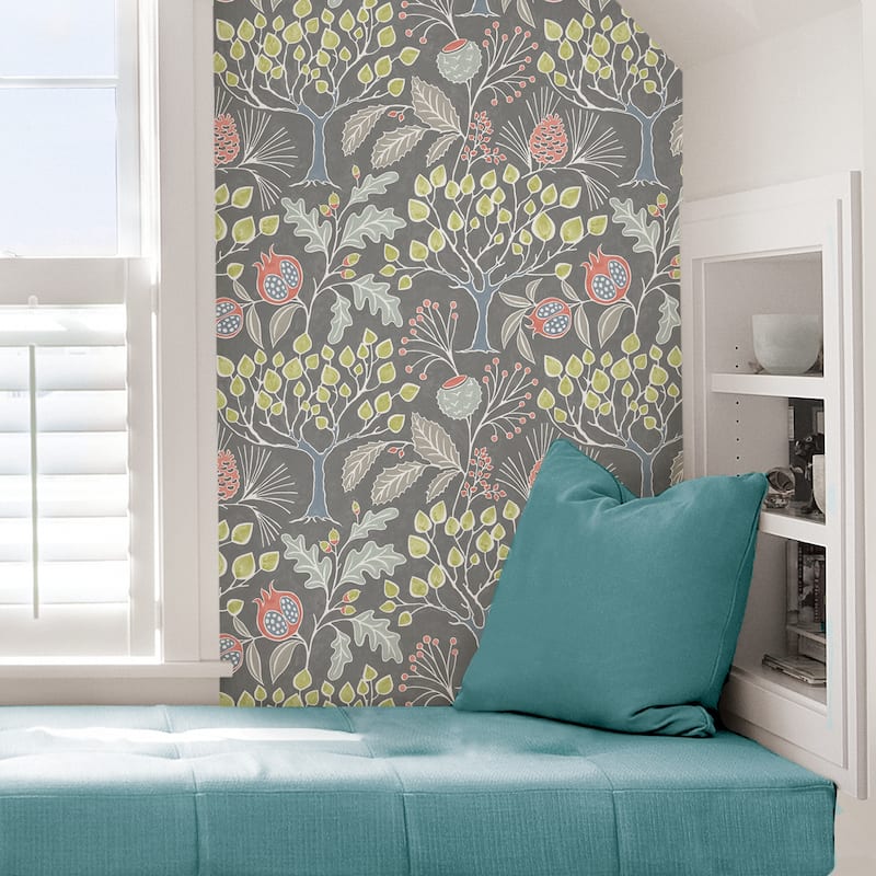 NuWallpaper Groovy Garden Grey Peel & Stick Wallpaper - 216in x 20.5in x 0.025in