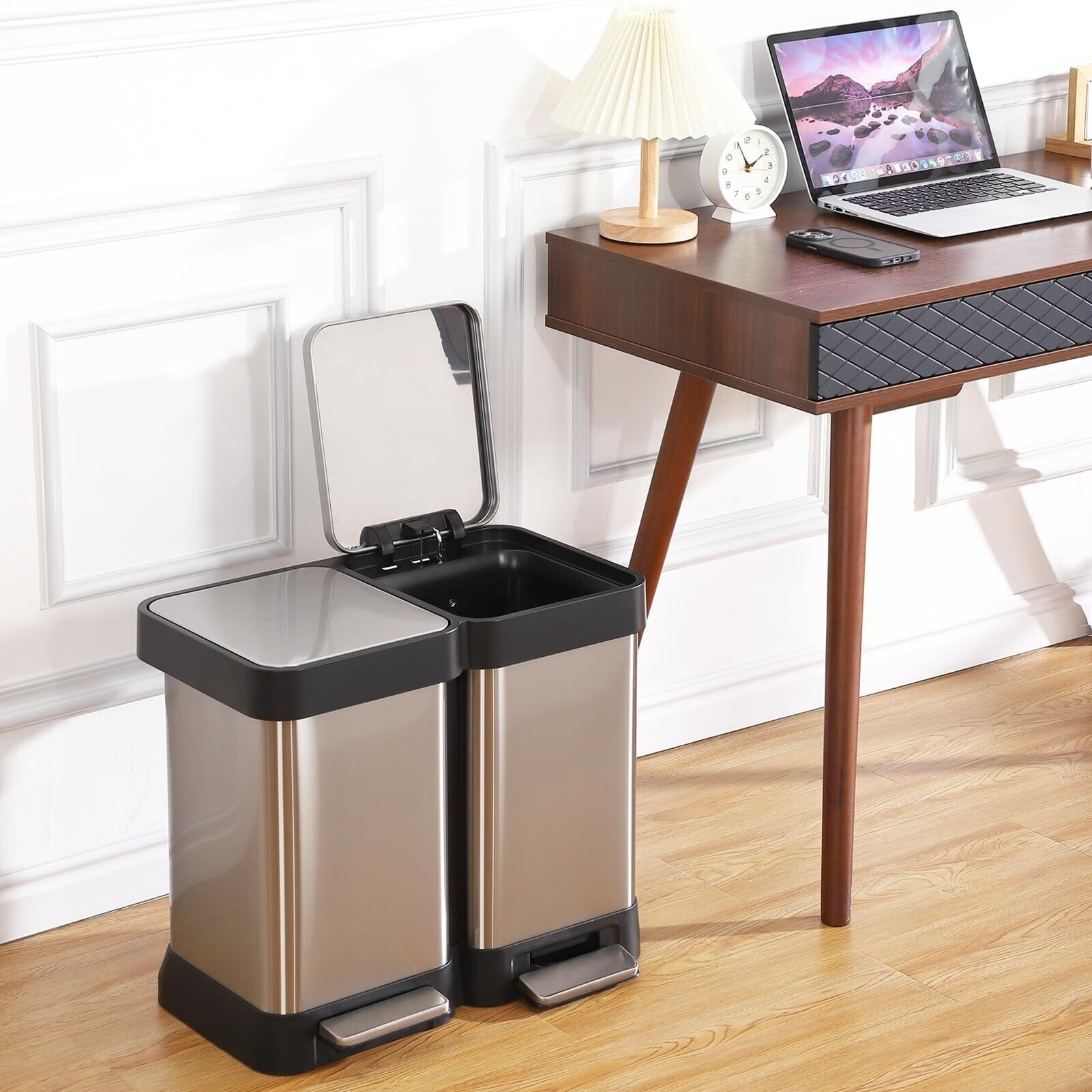 Large Capcity Dual Trash and Recycling Bin, Fingerprint
