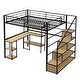 preview thumbnail 4 of 7, Full Metal Loft Bed with Stairs & Desk, Heavy-Duty Steel Loft Bed Frame with Storage Shelves & Safety Rail for Kids Teens, Black