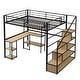 preview thumbnail 5 of 10, Full Size Loft Kids Bed Frame with Staircase, Built-in Desk, and Ample Storage Shelves for Efficient Space Management, Black