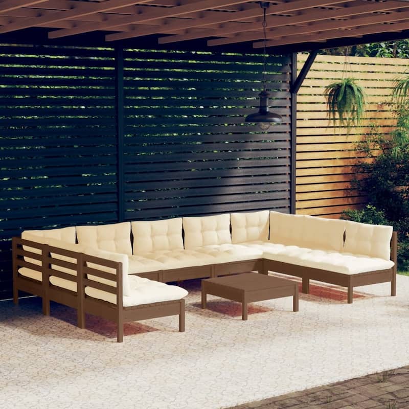 vidaXL 9 Piece Patio Lounge Set with multi colors Cushions Solid Pinewood - 25" x 25" x 24.6"