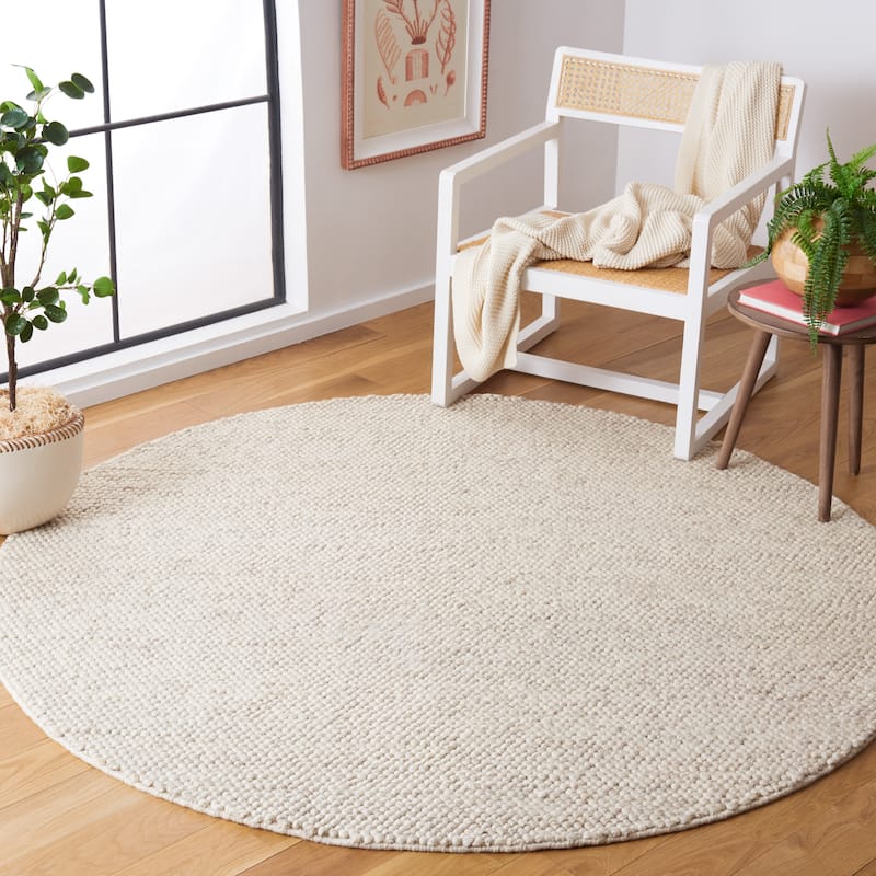 SAFAVIEH Handmade Natura Eduina New Zealand Wool Rug - 8' Round - Beige/Ivory - Round