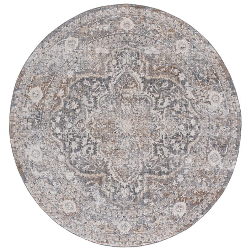 SAFAVIEH Finley Stoyanka Floral Rug - Grey/Beige - 6'7" Round