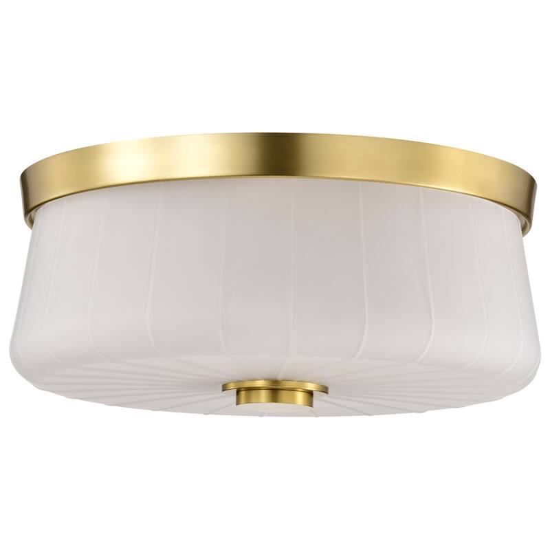 Lune 3 Light Flush Mount Vintage Brass Finish Etched White Glass - Vintage Brass