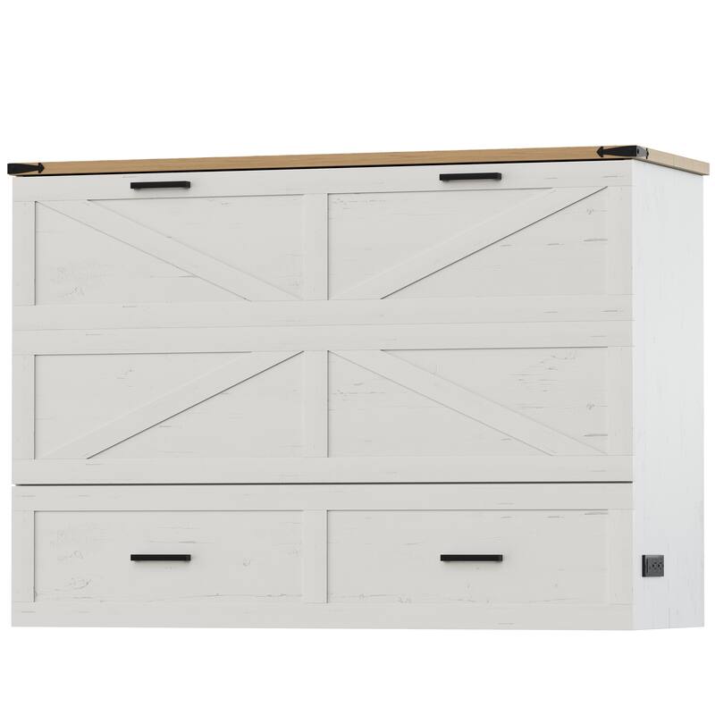 Murphy Bed with Storage&Charging Station/Queen Murphy Cabinet Bed with Large Drawer/Pull out Platform Bed/Mattress Not Included