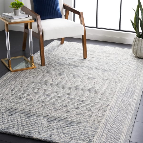 slide 2 of 14, SAFAVIEH Handmade Abstract Bernardete Rustic Wool Rug 3' x 5' - Light Blue/Ivory - Rectangle