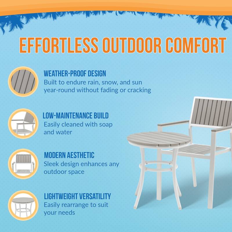Island Retreat Ez-Care Tek-Wood 3-Piece Steel Patio Set - White and Slate Grey