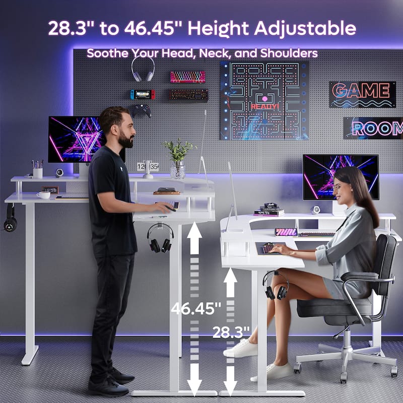 63" L Shaped Standing Desk Gaming Desk with Adjustable Height Ergonomic Monitor Stand Corner Desk