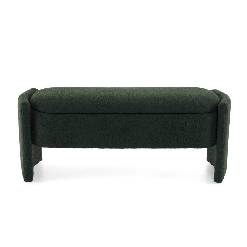 Oval Storage Ottoman Bench, 43.5" Upholstered Entryway Bench with Legs