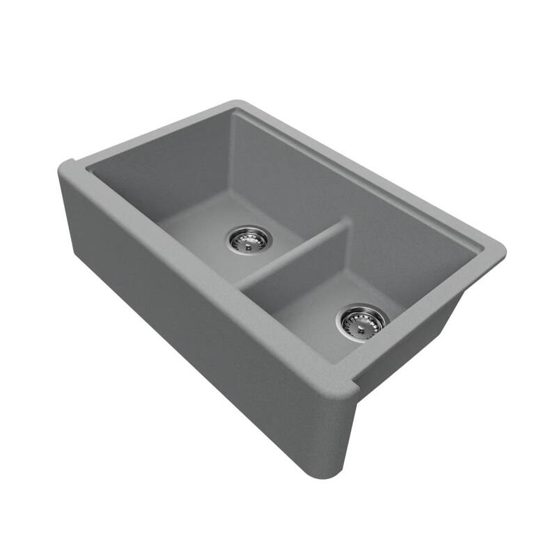 Self-Trimming Quartz Composite 33" Farmhouse Double Bowl Kitchen Sink