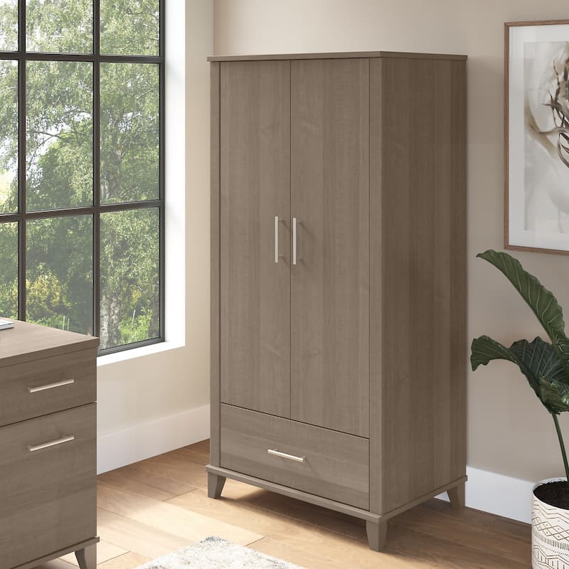 Somerset Tall Storage Cabinet with Doors and Drawer by Bush Furniture - Ash Gray