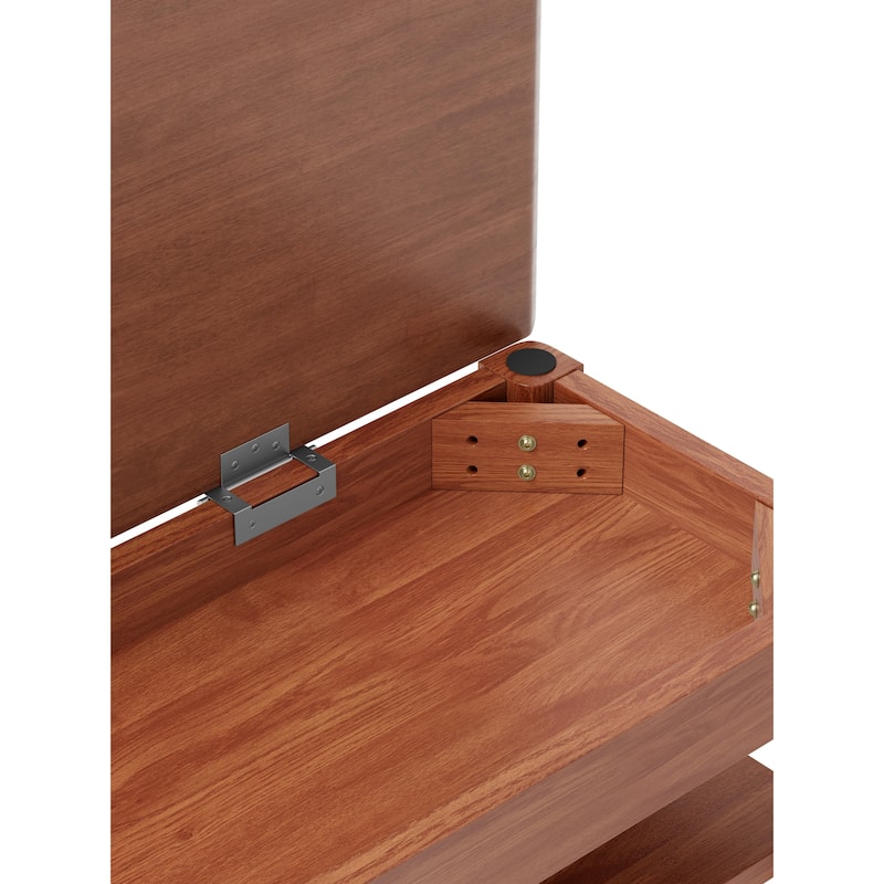 GDFStudio - Eulalia Rubberwood Storage Shoe Bench with Mid-Century Texture