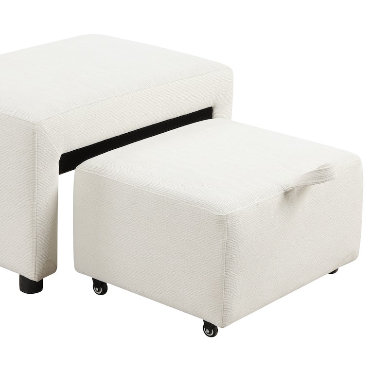 86.6" Chenille L-Shape Sleeper Sectional 4-Seat Convertible Sofa with Ottoman, USB Ports and Cup Holders