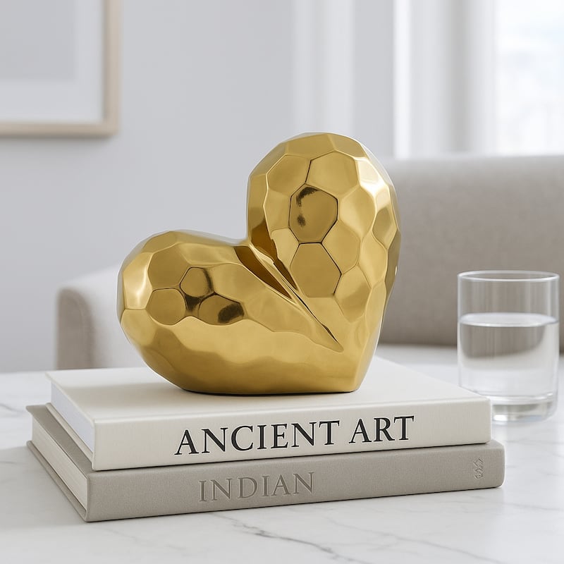 Modern Stone Ceramic Geometric Heart Sculpture
