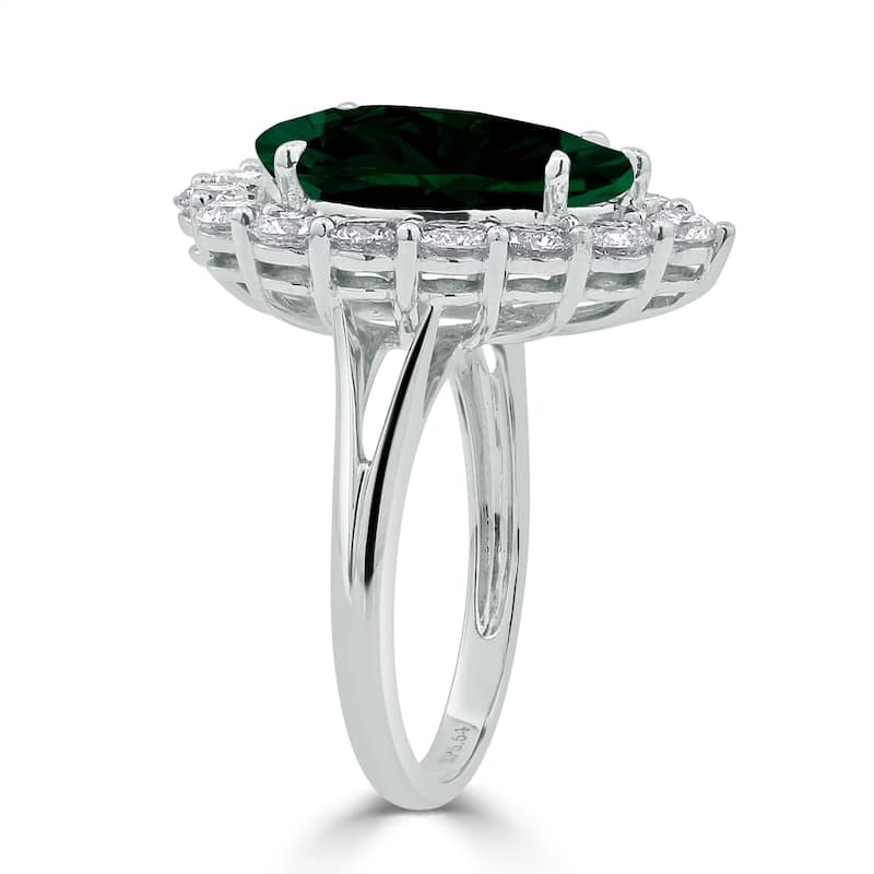 Auriya 1 3/4ct Pear-cut Green Emerald Halo Diamond Engagement Ring 1 3/4cttw 18K Gold