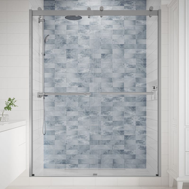 Seawin Mara Frameless ByPass Sliding Glass Shower Door 44 - 48 in. W x 78 in. H 3/8 in. (10 mm) Thick Clear Tempered Glass - Brushed Nickel