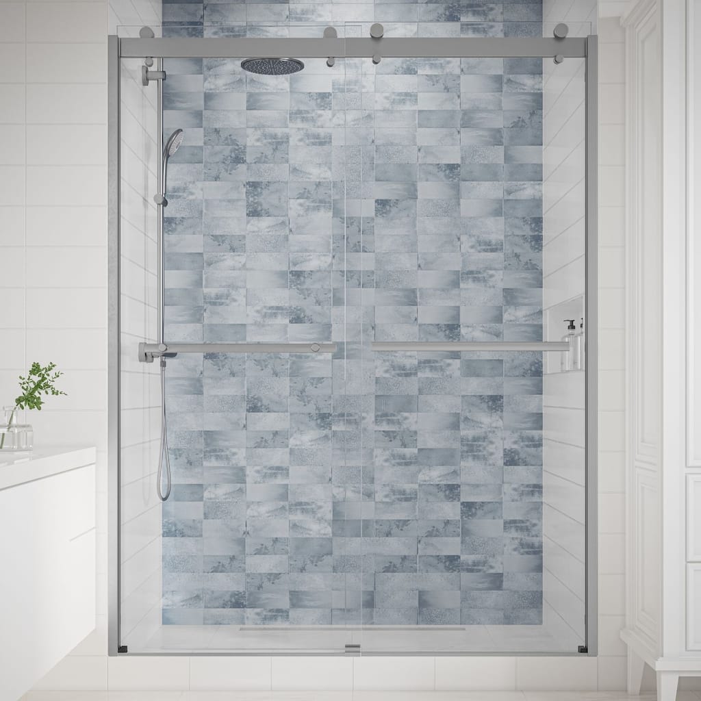 Seawin Mara Frameless ByPass Sliding Glass Shower Door 56 - 60 in. W x 78 in. H 3/8 in. (10 mm) Thick Clear Tempered Glass
