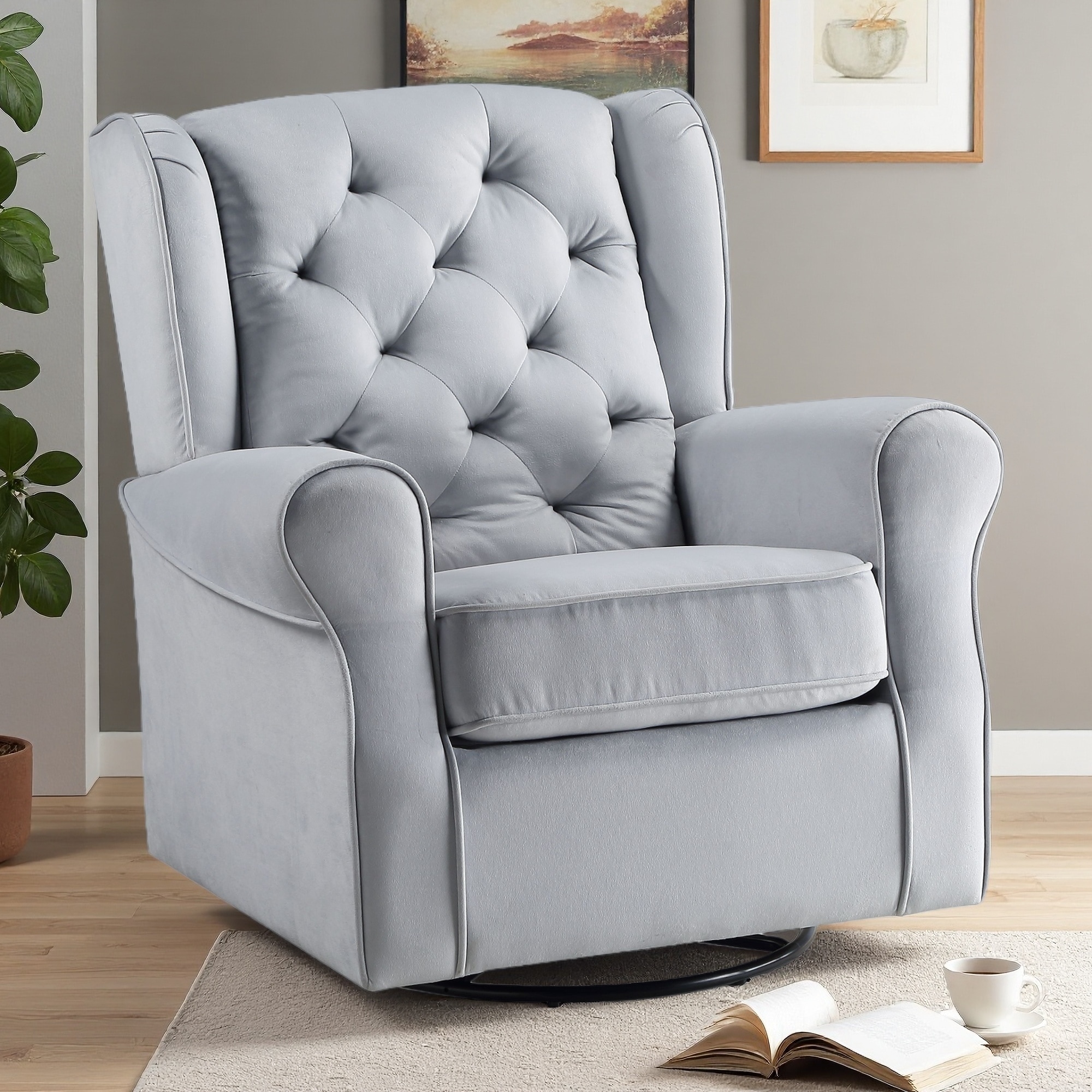 Fabric Glider Chair with Swivel, Comfortable Foam-Filled Accent Chair