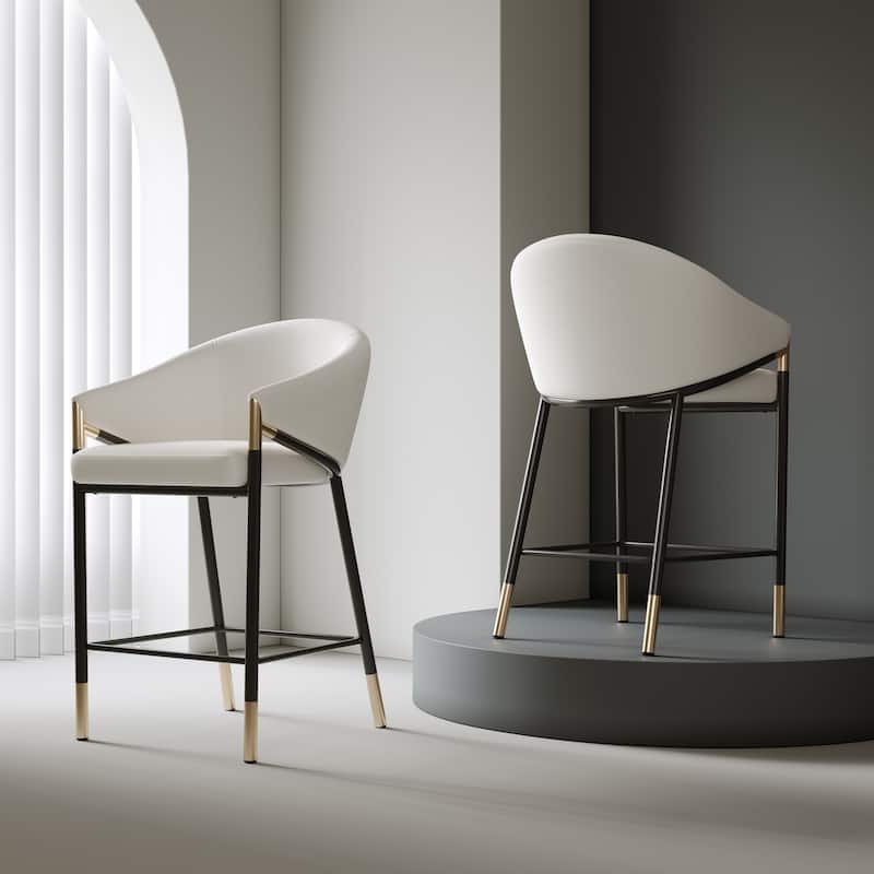 Christopher Knight Home - Soleil Modern 26" Seat Height Bar Stool with Curved Armrests & Gold Accents - Glod+Black+Beige