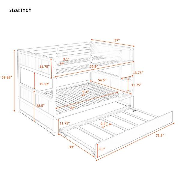 Solid Pine Full over Full Bunk Bed with Twin Size Trundle, Converts