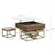 Modern Square Lift-Top Coffee Table Set with Storage & 4 Ottomans White & Walnut